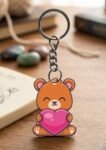 camin Cartoon Teddy Bear Wooden Printed Keychain for Girls Kids Bike/Car/Men/Women/Bag Key Tag Keyrings Multicolored (2.5 x 2.5 Inch)
